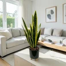 Planta Artificial 75 cm Espada de São Jorge Realista e Vaso Com 3 Pés de Madeira Decorativo Premium