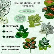 Planta Artificial Comigo Ninguém Pode Filodendro 45cm Buquê Realista Decoração