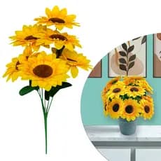 Planta Artificial Buquê Girassol 38cm 6 Flores Realistas Decorativa Sem Vaso  Permanente  Sala Festa