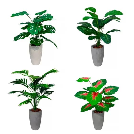 Planta Artificial 18 Folhas 80cm Arranjo com Vaso e Casca de Pinus Kit Decoração Realista Premium