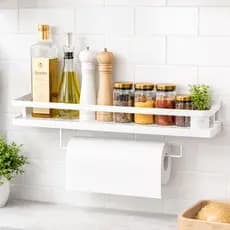 Suporte Porta Temperos e Papel Toalha Parede Aço Preto/Branco Cozinha