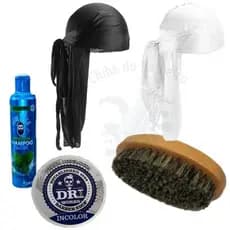 Kit Durag com Escova Oval Waves, Bandana, Dureg, Escova e Shampoo para Cabelo Afro