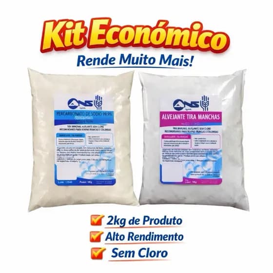 Kit Econômico Alvejante Tira Manchas Sem Cloro - Percarbonato de sódio 99,9%