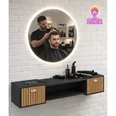 Penteadeira Bancada Barber Suspensa de 1,80m Leão - Rack Multifuncional - Lojas Correia e Ferreira