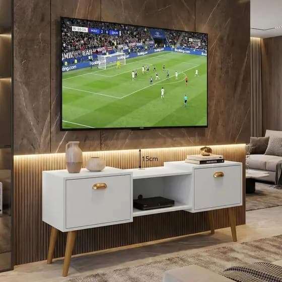 Rack Orfeu 1,20 cm com pés retrô e 2 Portas - para Tv de Até 48 Polegadas - Lojas Correia e Ferreira
