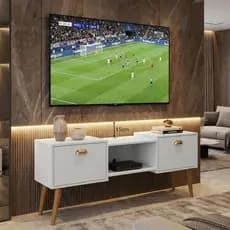Rack Orfeu 1,20 cm com pés retrô e 2 Portas - para Tv de Até 48 Polegadas - Lojas Correia e Ferreira