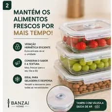 2 kits 3 Pote Hermético de Vidro com Válvula 365ml 576ml 1,03L Marmita Fit Trava Freezer Micro-ondas