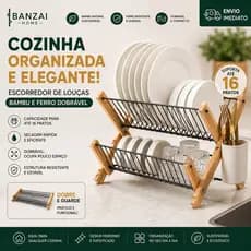 Escorredor de Louças Bambu Dobrável 16 Pratos | Organizador Premium Cozinha | Pratos | Copos