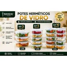 Kit Potes De Vidro Hermético 1.05L 4 Travas Marmita Fit