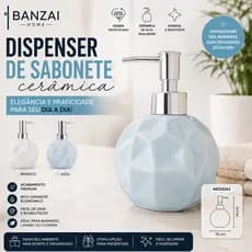 Dispenser Porta Sabonete Líquido Cerâmica Luxo Banheiro Lavabo Cozinha 300ml Branco Azul