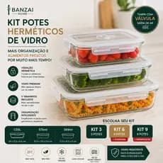 3 Potes Herméticos de Vidro com Válvula 365ml 576ml 1,03L Marmita Fit Trava Freezer Micro-ondas