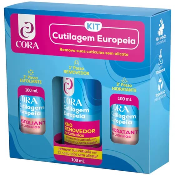 Kit Cutilagem Europeia Cora Removedor Esfoliante e Hidratante de Cutículas Gel Cravo karité Espátula