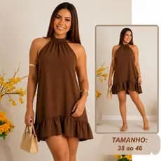 Vestido Curto Feminino Crepe Duna Soltinho Gola Alta Casual e Confortável
