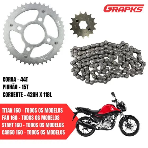 Kit Relação Transmissão Honda Cg Titan 160 CG Fan 160 CG Cargo 160 CG Start 160 Aço 1045 Grapks