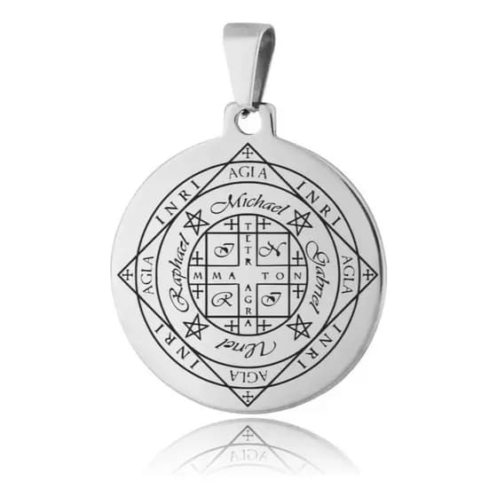 Pingente Pantáculo Quatro Arcanjos Aço Inox Medalha Proteção