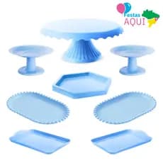 Kit 1 Boleira Cake Renda 22, 2 Bandeja Perolada, 2 Bandeja 20x13,1 Bandeja Sextavada, 2 Mini Cake