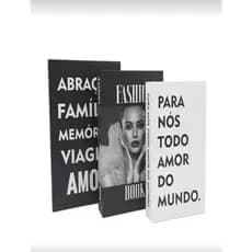 Kit Com 3 Livros Fake Livro de Mesa Caixa Organizadora Porta Objeto Decorativo