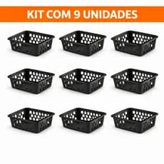 Kit 9 Cestos Multiuso Organizador Pequeno 16x12x6Cm preto cestinha organizadora