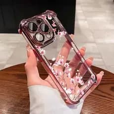 Capa Anti-Queda Transparente Para iPhone 16 15 14 Plus 13 12 11 17 Pro Max Air Flores De Ameixa Rosa de Luxo Capinha