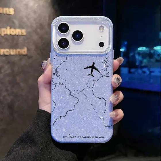 Capa Para iPhone 17 Pro Max 13 11 16 15 14 12 11 Pro Xs Plus Air XR Rota De Aeronave Aérea Capinha Glitter Bling Capas