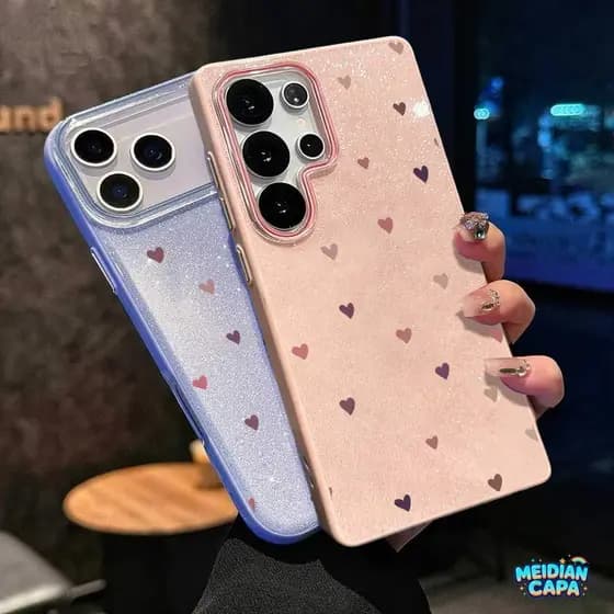 Capinha Glitter Para Samsung A17 A07 A06 A15 A16 A14 A13 A12 A32 A56 A36 A55 A54 A23 S26 S25 Rosa Amor Coração Luxo Capa