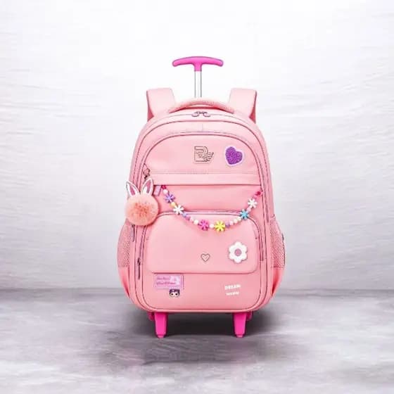 Mochila Escolar De Rodinhas Infantil Menina Com Pompom Impermeável