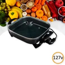 Panela Elétrica Mangiare Portátil Antiaderente Com Tampa de Vidro Quadrada 30w 1500w 127v Agratto
