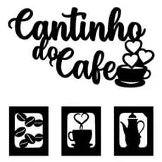 Kit Cantinho do Café MDF 3mm 30x30cm Preto | Decoração Cozinha Gourmet 4 Peças Fácil Instalação Parede