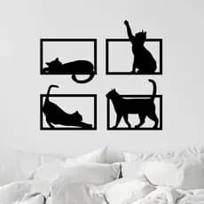 Kit 4 Quadros Gatinhos MDF 3mm Vazado Decorativo Parede Sala Quarto Pet Lovers