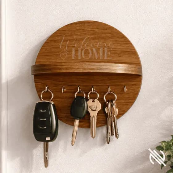 Porta Chaves com Prateleira Amadeirado Welcome Home Decorativo Organizador de Chaves Sala Quarto