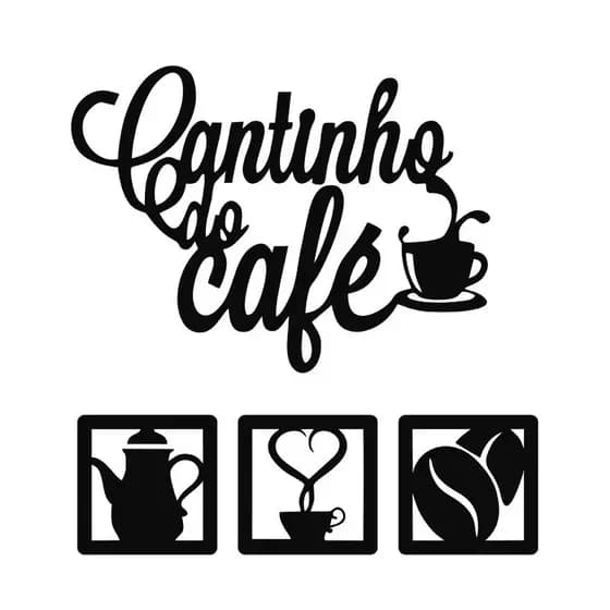 Kit 4 Quadros Cantinho do Café MDF 3mm Vazado Decoração Cozinha Área Gourmet Parede
