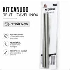 4 CANUDOS INOX + 1 ESCOVA LIMPEZA para Drinks Bebidas Festas Bar