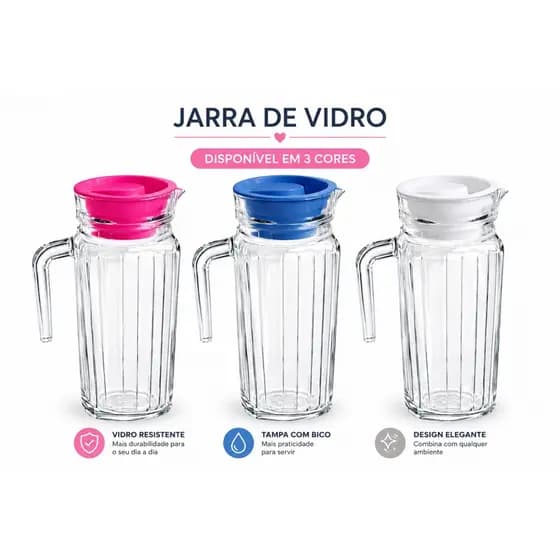 Conjunto 1 ou 2 Jarras Clássica De Vidro Para Suco Água 1 Litro Resistente moderno elegante para mesa posta cozinha