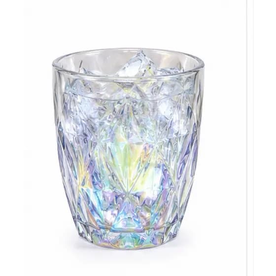 Jogo de Copo de Vidro c/ 6 Furta Cor Diamond 350ml | Iridescente Luxo |  para Água, Suco, Drinks e Whisky  mesa posta