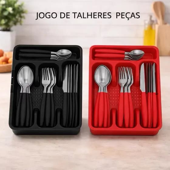Jogo 25 Peças Faqueiro Inox Conjunto De Talheres Com Gaveteiro Porta Talheres mesa posta cozinha