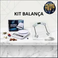 Kit Bem-Estar: Balança Digital de Cozinha 10kg + Balança Corporal Digital 180kg Vidro Temperado