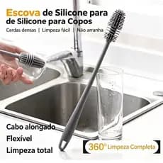 Escova de Silicone de Cabo Longo Prática para Copos e Garrafas – Proporciona Limpeza Completa