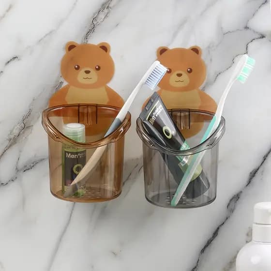 Suporte Porta Escova de Dentes com Design de Urso, Adesivo para Parede, Acrílico Durável e Moderno