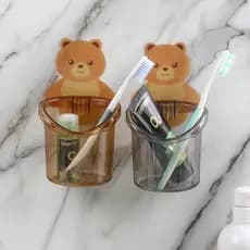 Suporte Porta Escova de Dentes com Design de Urso, Adesivo para Parede, Acrílico Durável e Moderno