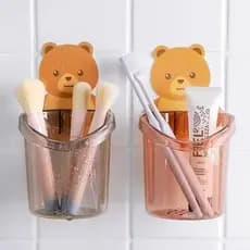 Suporte Adesivo de Urso para Banheiro – Kit 2 Organizadores para Escova e Barbeador