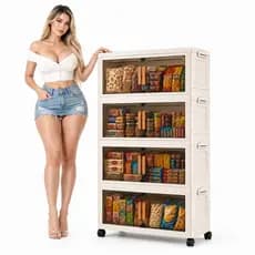 Armário Organizador Dobrável 4 Portas - Design Dobrável, Rodinhas Resistentes, Vedação Eficiente