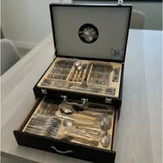 Kit Grande Talheres 84 Peças Inox Detalhes Dourados Vintage