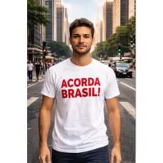 Camiseta Masculina Algodão Premium Estampa Acorda Brasil