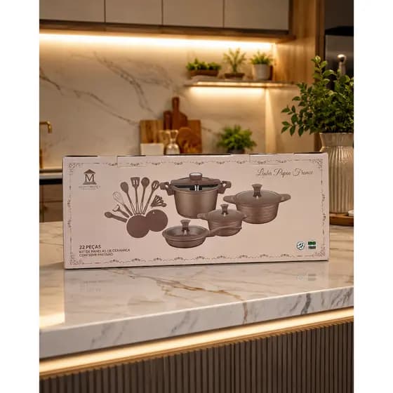 Conjunto Panelas Antiaderente Mediterrânea 22 Peças Premium