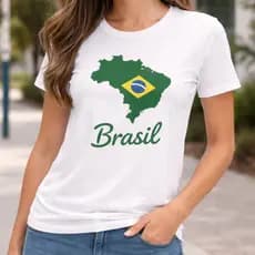 Blusa Feminina Estampa Brasil Copa Básica Minimalista