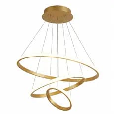 Lustre Pendente LED Moderno Econômico 48W 3 Anéis Dourado Luminária de Teto Solena Plena Bivolt