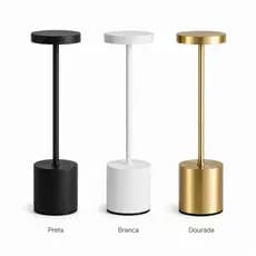 Abajur Luminária LED Recarregável  Solena Linea Touch 3 Cores de Luz Dimerizável USB-C Portátil