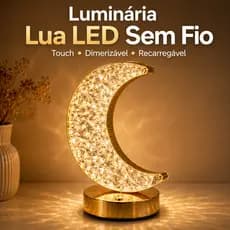 Luminária LED Lua Crescente Touch Recarregável Cristal 3 Temperaturas Abajur Presente