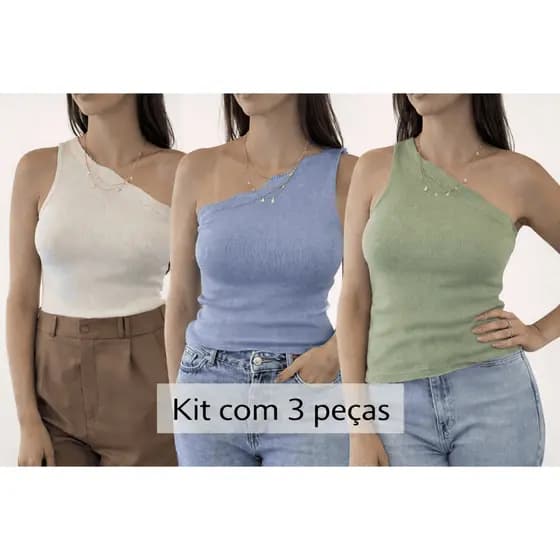 KIT 3 PEÇAS REGATA UM OMBRO SÓ ONDAS VERÃO 2026