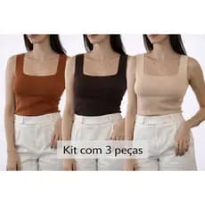 KIT 3 PEÇAS TOP QUADRADO BÁSICO VERÃO 2026